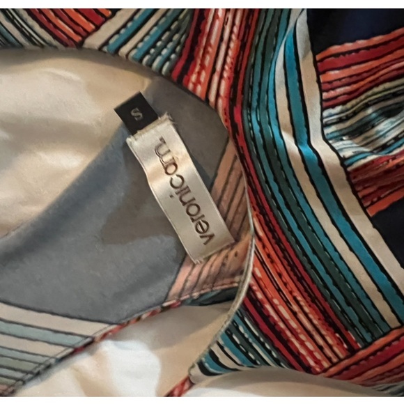 Veronica M multicolor Diagonal Striped Halter Ruffle Maxi Dress Stretch small - Picture 2 of 3